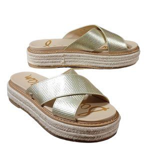 Sam Edelman Korina Slide Sandal Gold Wedge Espadrille Shoe 9.5